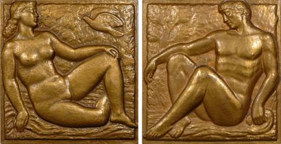 null Gibert (L.) : paire de médailles, la femme au bain et l'homme au repos, s.d....