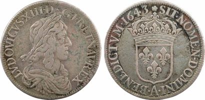 null Louis XIII, écu d'argent, 3e type (2e poinçon), 1643 Paris (rose) A/LVDOVICVS....
