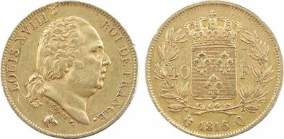 null Louis XVIII, 40 francs, 1816 Perpignan A/LOUIS XVIII - ROI DE FRANCE Tête nue...