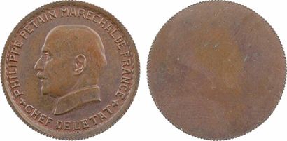 null État français, essai uniface de 5 francs Pétain en cuivre, tranche striée, 1941...