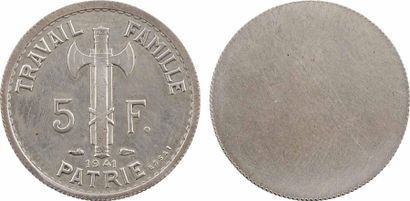 null État français, essai uniface de 5 francs Pétain type III en cupro-nickel, tranche...