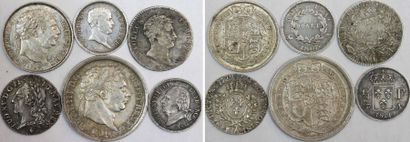 null France/Angleterre : lot de 6 monnaies dont quart de franc tête de nègre 1807,...