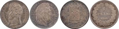 null Lot de 2 pièces de 1 franc, en état superbe : Charles X 1828 Paris et Louis-Philippe...