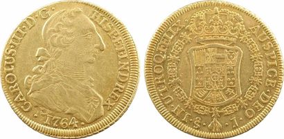null Chili, Charles III, 8 escudos, dit tête de rat, 1764 Santiago A/CAROLUS. III....
