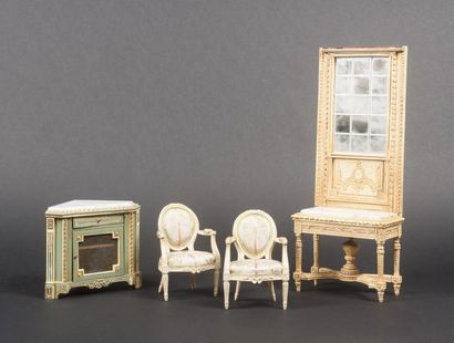null Ensemble de style Louis XVI: console-trumeau, deux fauteuils cabriolets et une...