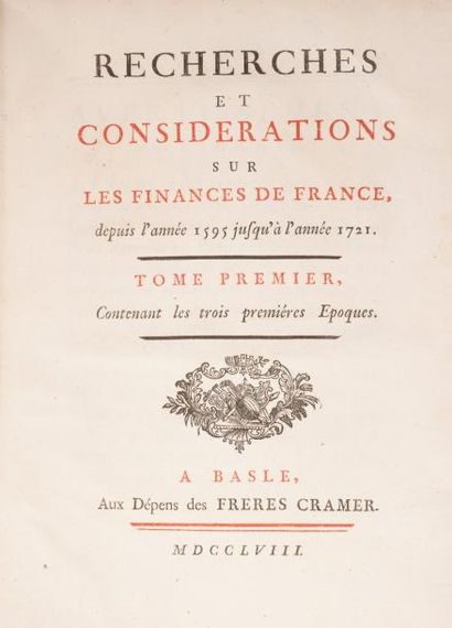 FORBONNAIS (François Véron Duverger de) Recherches et considérations sur les finances...