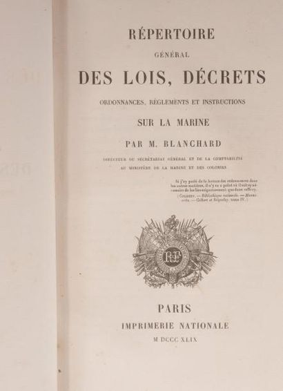 BLANCHARD Répertoire général des loix, décrets, ordonnances, réglements et instruction...