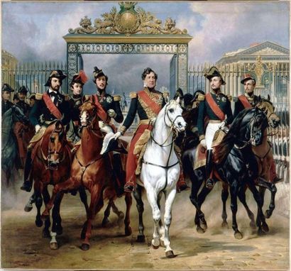 null Horace Vernet, 1846 

 

Le roi Louis-Philippe et ses fils sortant du château...