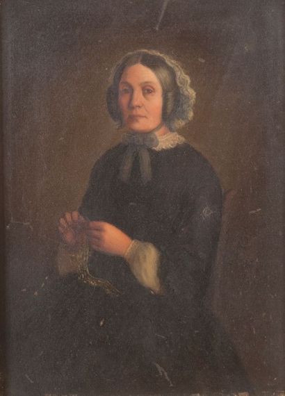 A.PERSONNE (Actif au XIXème siècle) Portrait de femme à la dentelle Carton d'origine...