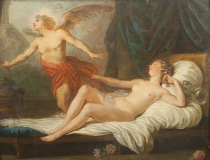 École FRANÇAISE du XVIIIe siècle Vénus et l'Amour Panneau 31,5 x 41 cm