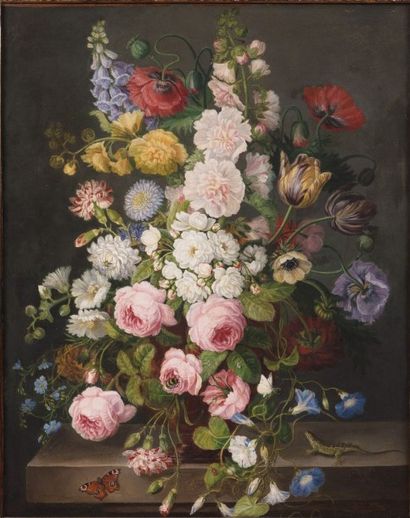 Emilie ALLARD (Active à Paris au XIXe siècle) Bouquet de fleurs Sur sa toile d'origine...