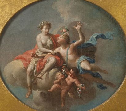 Attribué à Martin KNOLLER (1725 - 1804) Projet de plafond avec Flore et Zéphir Toile...