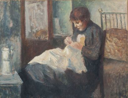 Maximilien Luce (1858-1941) Femme cousant (Ambroisine Luce), 1916-1917 Huile sur...
