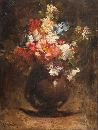 Attribué à Alfred ROBAUT (1830 - 1909) Vase de fleurs Huile sur toile Signée en bas...