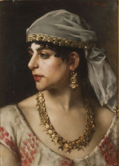 Emmanuel BENNER (1836 - 1896) Femme orientale avec bijoux Huile sur toile Signée...