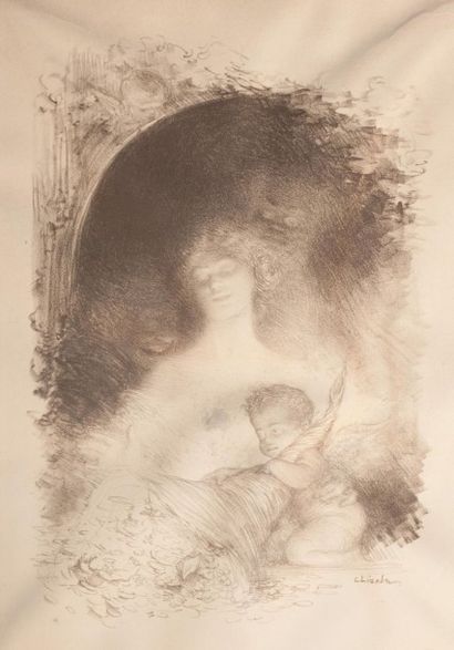 null Charles LÉANDRE (1862-1934). Femme à la corne d’abondance. Gravure. 37 x 26...