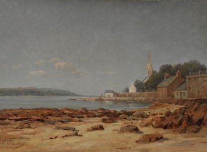 null François Marie PLATEAU (Saint-Servan 1845-Quimper 1932). Paysage breton, village...