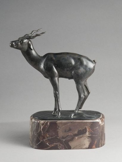 null Ecole de Pompon, vers 1920-1940. L’antilope. Epreuve en bronze à patine noire....