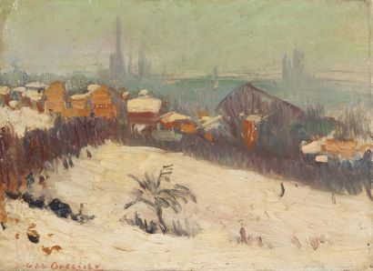 null Gaston de la QUERRIERE. (1896-1987). Rouen sous la neige. Huile sur toile, signée...