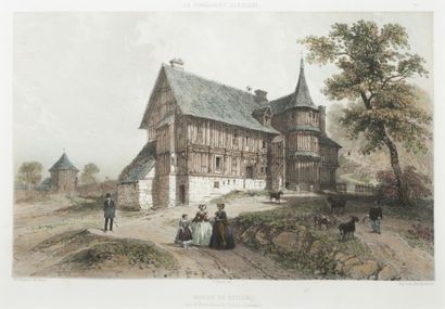 null La Normandie illustrée. Ensemble de cinq lithographies couleurs encadrées :...