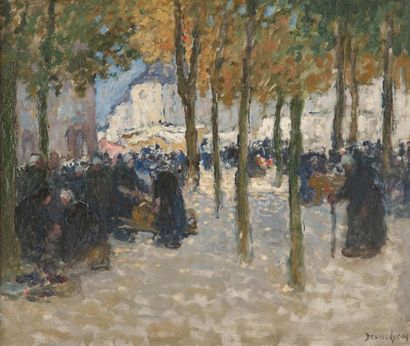 null Louis Marie DESIRE-LUCAS (1869-1949). Marché à Quimperlé. Huile sur toile, signée...