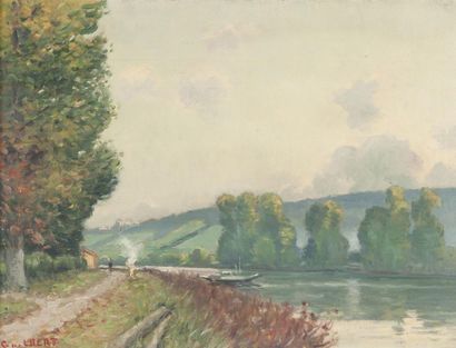 null Narcisse GUILBERT (1878-1942). Bord de Seine, effet d’automne. Huile sur toile,...