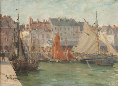 null Paul DENARIE (1859-1942). Port de Dieppe, 1928. Huile sur toile, signée en bas...