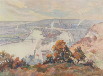 null Robert Antoine PINCHON. (1886-1943). La Seine à Rouen en automne. Huile sur...