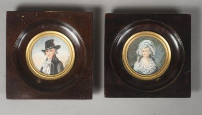 Deux miniatures rondes de style XIXème :...