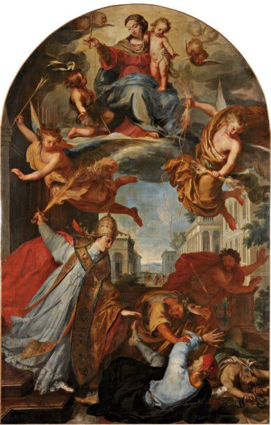 École FRANCAISE du XVIIème siècle, entourage d'Eustache LESUEUR L'Eglise chassant...