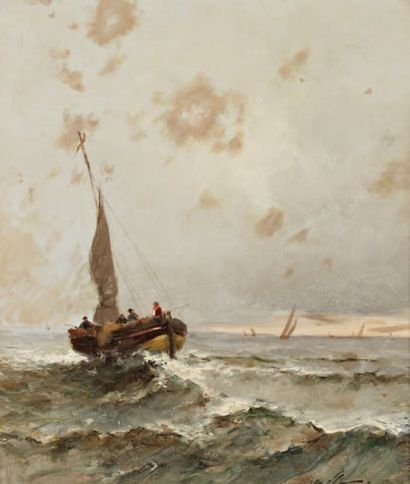 Honoré NAFREICHEUR, Barque en mer Toile, 64 x 52 cm