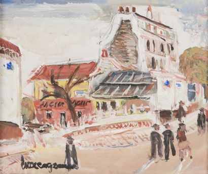 null Lucien GENIN (1894-1953). Le Lapin Agile, Montmartre. Gouache, signée en bas...