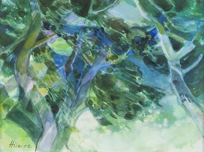 null Camille HILAIRE (1916-2004). Les arbres. Aquarelle, signée en bas à gauche....