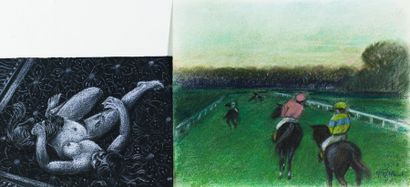 Gilbert POILLERAT Fort lot de dessins sur papier (crayon, gouache et huile). Sujets...