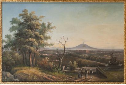 null Ecole du XIXème- XXème siècle - Campagne napolitaine - Vue des hauteurs de Naples...