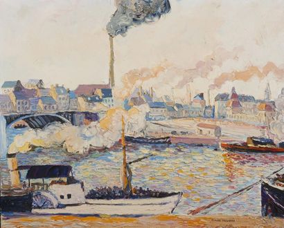 Hugues-Claude Pissarro Hugues-Claude PISSARRO (né en 1935) Le Port de Rouen Huile...