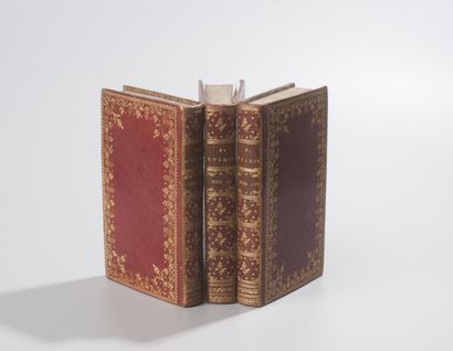 null OVIDE. Opera. Paris, J. Barbou, 1762. 3 vol. in-12, maroquin rouge, dentelle...