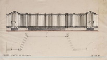 Gilbert POILLERAT Lot de 14 dessins techniques. Crayon et rehauts de couleur sur...