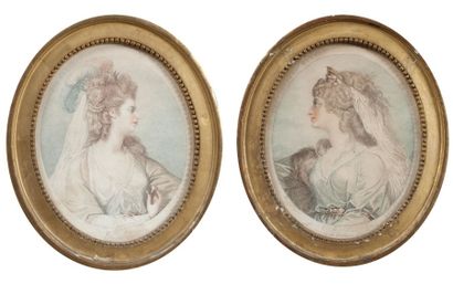 null John Keyse SHERWIN - Mrs Siddons- Mrs Hartley - Deux gravures ovales en couleurs...