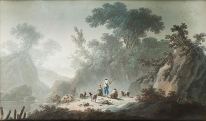 null Jean PILLEMENT (Lyon 1728 - 1808) - Bergers près d’une rivière de montagne -...