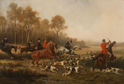 null CLERMONT-GALLERANDE (Adhémar Louis, Comte de) La chasse à courre Huile sur toile,...