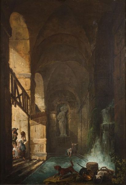 null Hubert ROBERT (Paris 1733 - 1808) - Lavandières dans le Palais des Empereurs...