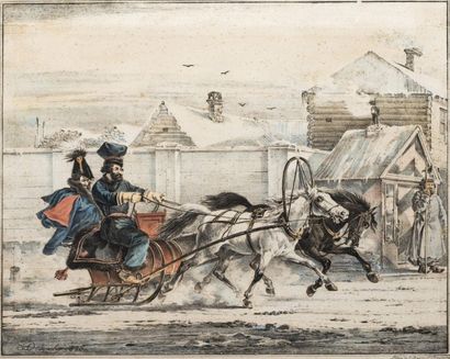 null Ivan Beggrov, d’après Alexandre Orlovsky (1777-1832. La troika passant devant...