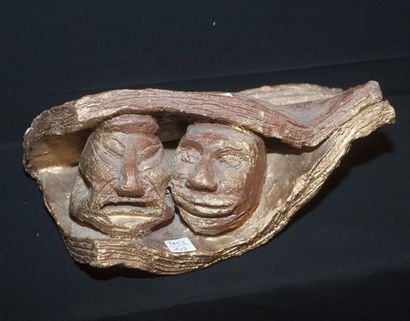 null ZILBERMANN, deux têtes, sculpture en terre cuite.