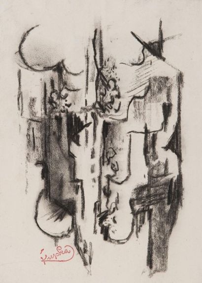Frank KUPKA Frank KUPKA (1871-1957), 

Composition.
Pastel noir sur papier signée...