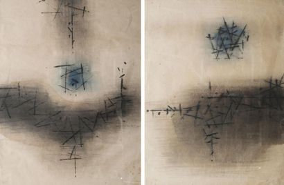 null Ecole Moderne - Composition, 1964. Paire de peinture sur papier. 63 X 46 cm...