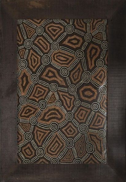 null Tableau aborigène abstrait - 94 X 69 cm avec cadre