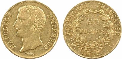 null Premier Empire, 20 francs buste intermédiaire, variété sans point après FRANÇAISE,...