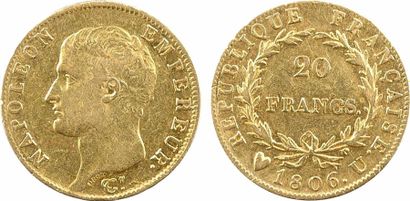 null Premier Empire, 20 francs tête nue, calendrier grégorien, 1806 Turin - A/NAPOLEON...