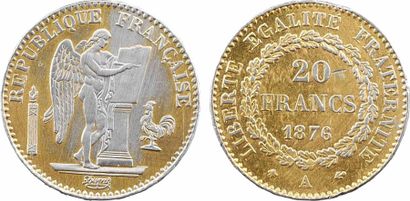 null IIIe République, 20 francs Génie, faux en platine, 1876 Paris - A/RÉPUBLIQUE...